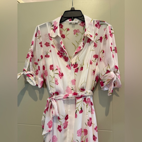 Calvin Klein Floral-Print Pink and White Chiffon Dress - Picture 2 of 10